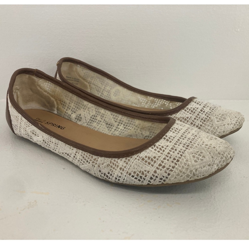 Call It Spring Womens 6 White Crochet Lace Ballet Flats Cottagecore Boho Summer